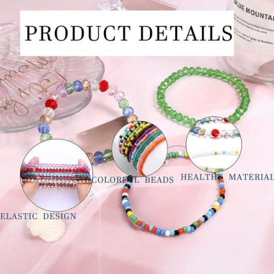 24 Pcs Handmade Beaded Bracelets For Women Adjustable Crystals Stretch Bracelet Colorful Elastic Beaded Anklet Bracelets Set 24 Pcs Handmade Beaded Bracelets For Women Adjustable Crystals Stretch Bracelet Colorful Elastic Beaded Anklet Bracelets Set